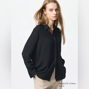 Uniqlo Women's Black Rayon Button-Down Shirt